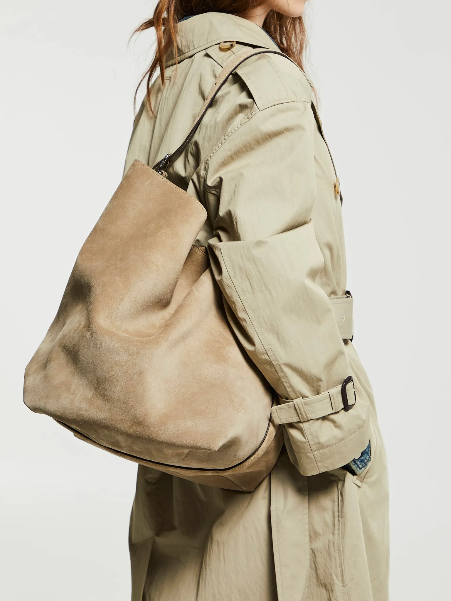 Suede Belted Tote Bag in Desert