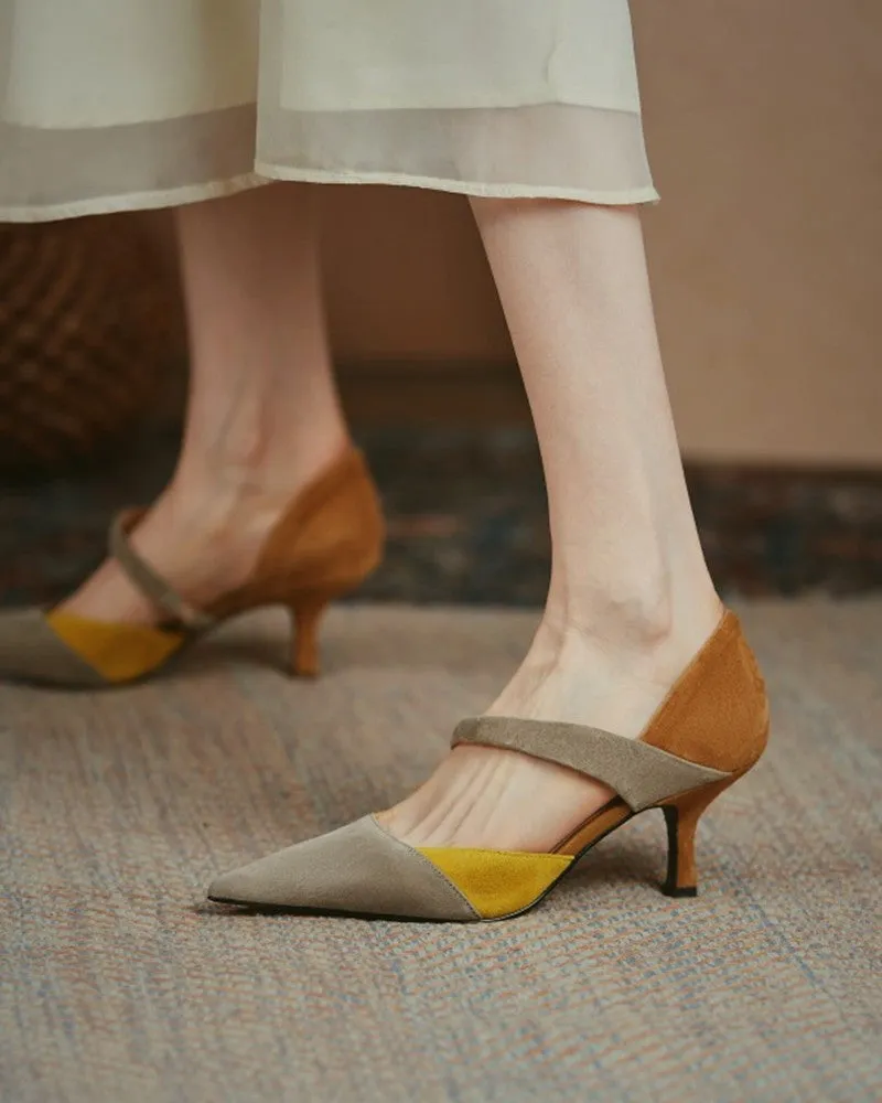 Suede Colorblock Pointed Toe Heels