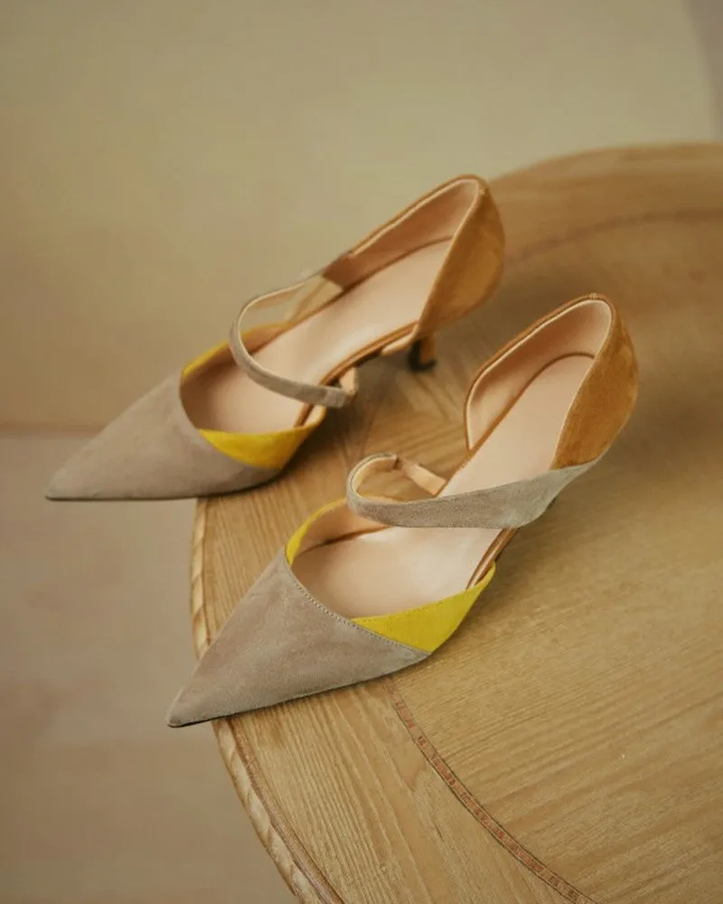 Suede Colorblock Pointed Toe Heels