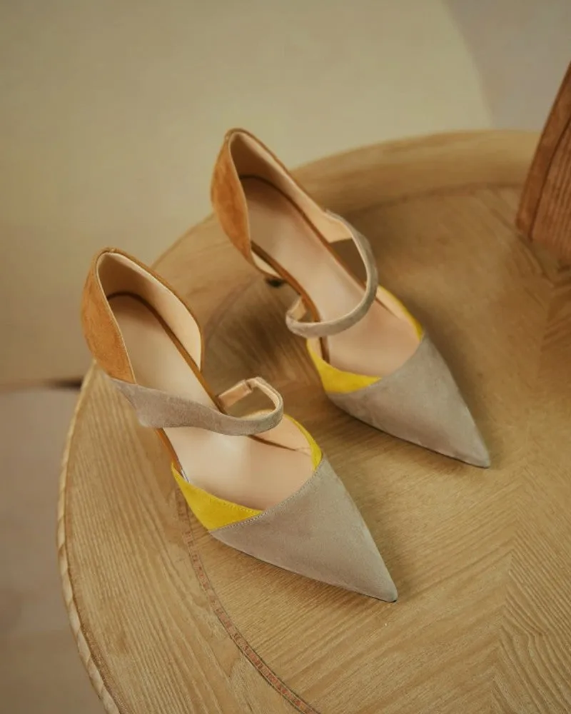 Suede Colorblock Pointed Toe Heels
