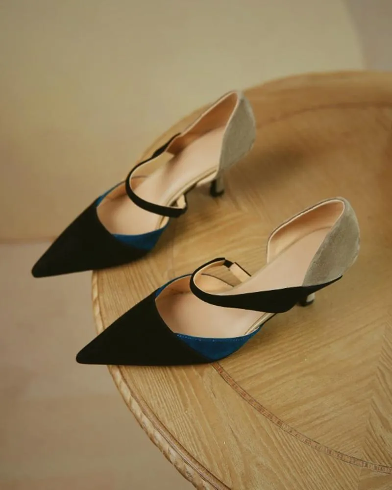 Suede Colorblock Pointed Toe Heels