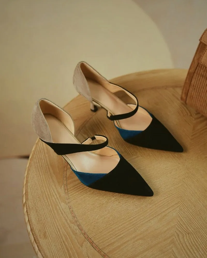 Suede Colorblock Pointed Toe Heels