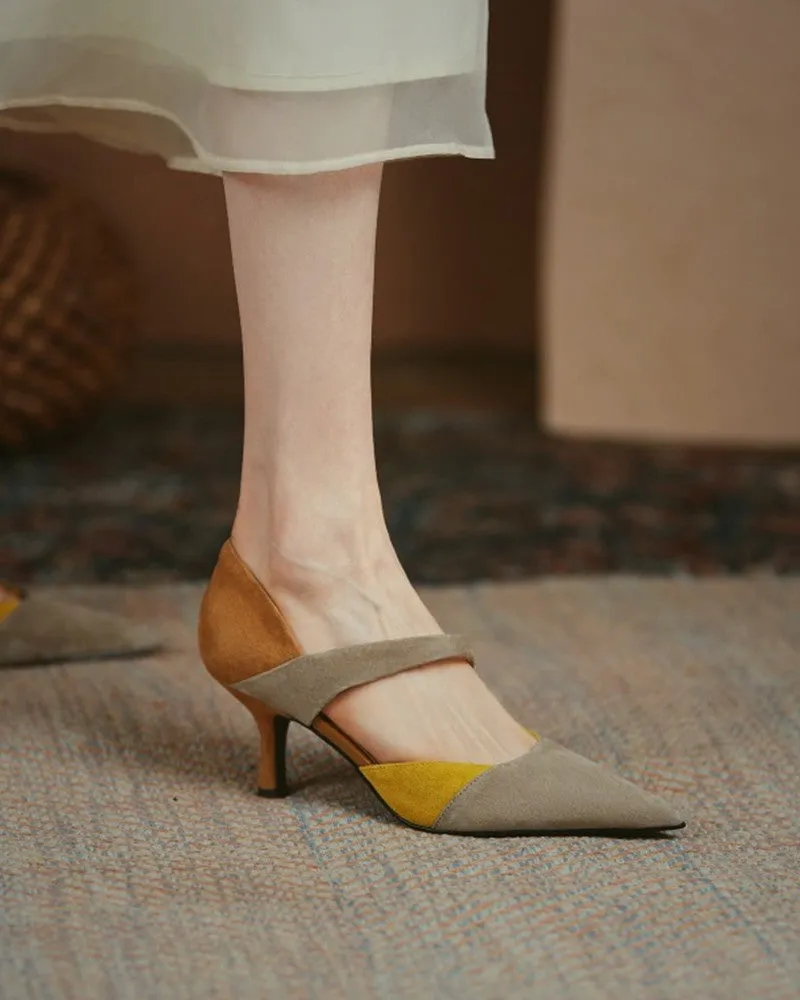 Suede Colorblock Pointed Toe Heels