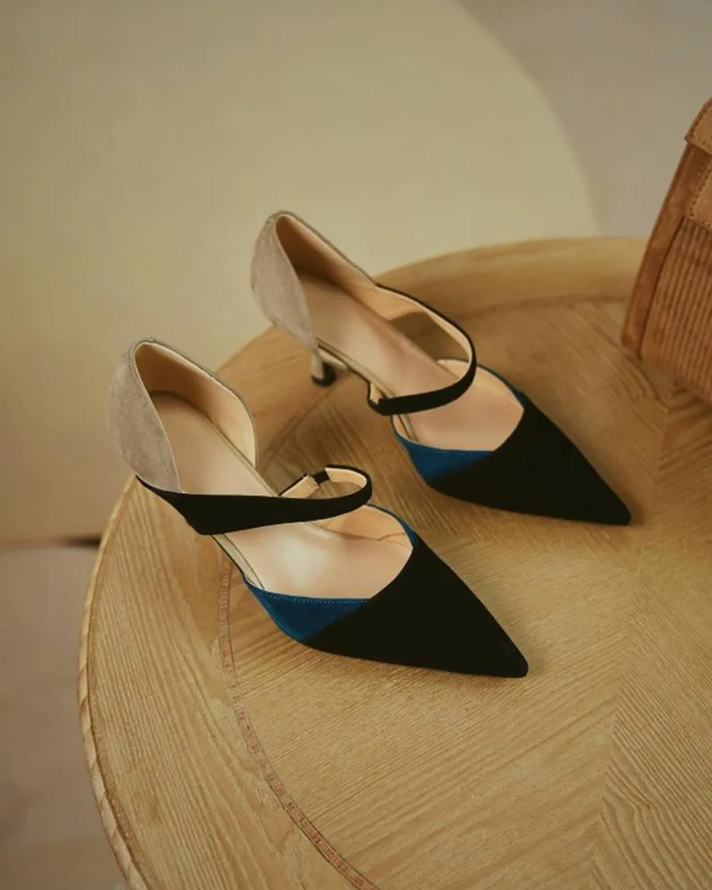 Suede Colorblock Pointed Toe Heels