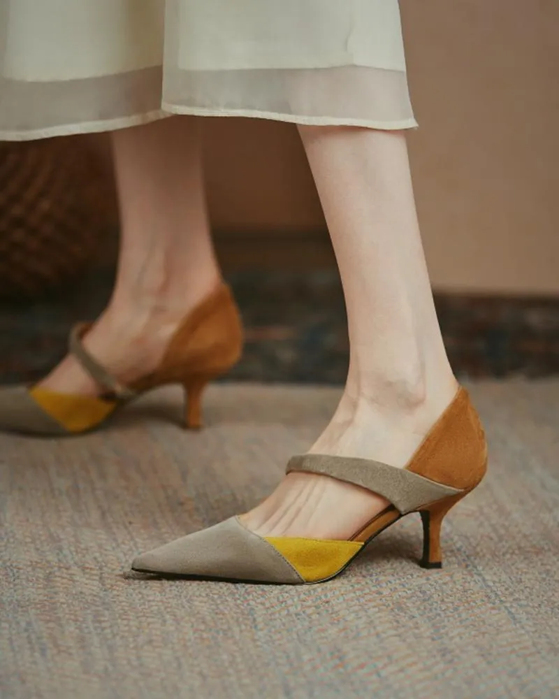 Suede Colorblock Pointed Toe Heels