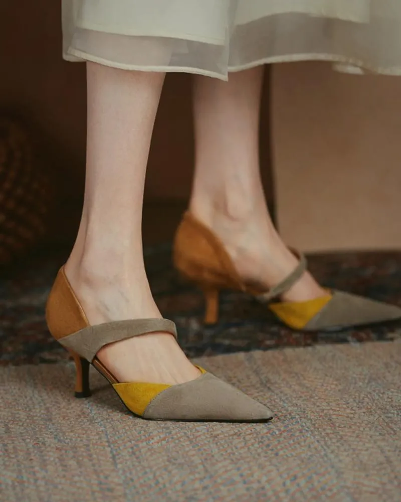 Suede Colorblock Pointed Toe Heels
