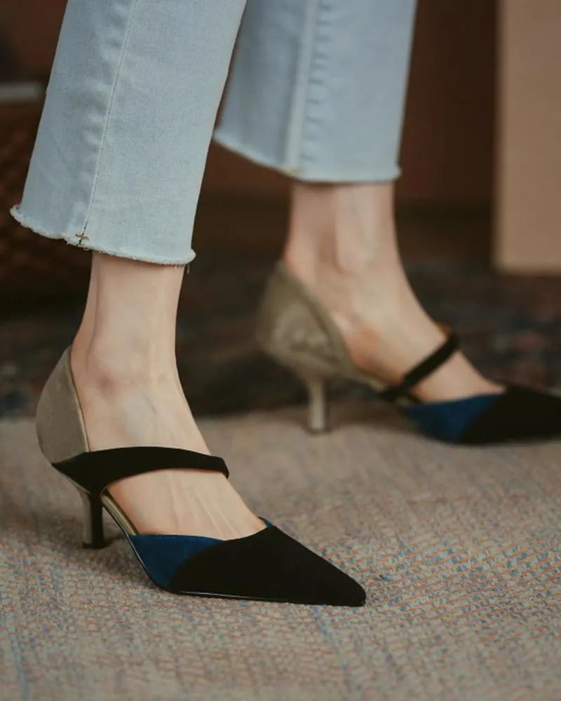 Suede Colorblock Pointed Toe Heels