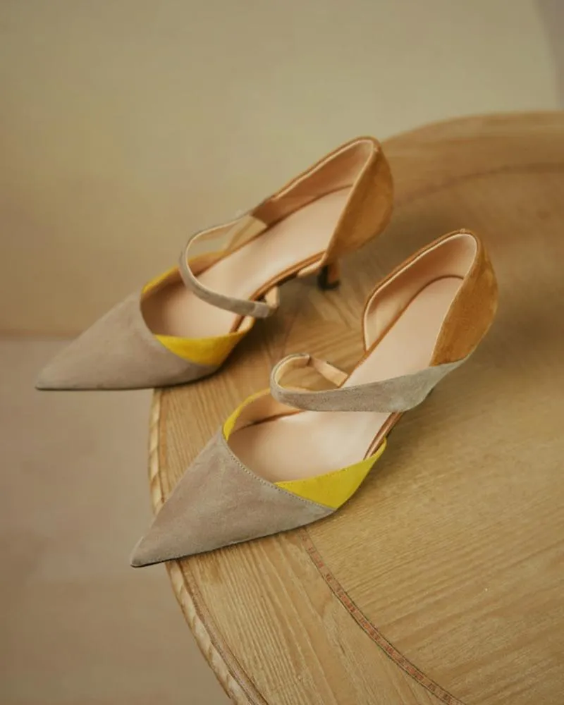 Suede Colorblock Pointed Toe Heels
