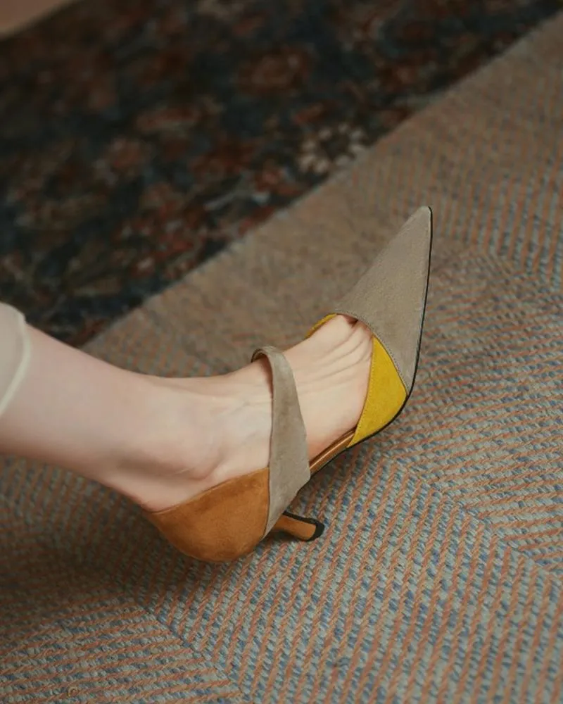 Suede Colorblock Pointed Toe Heels