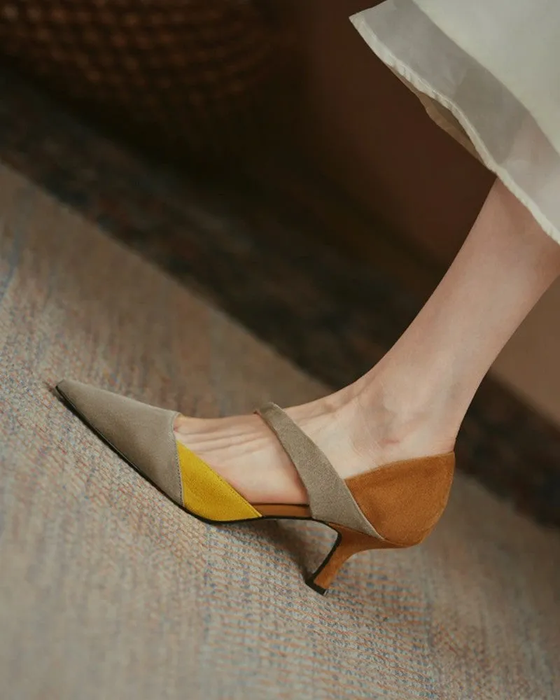 Suede Colorblock Pointed Toe Heels