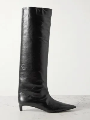 Textured-leather point-toe knee boots