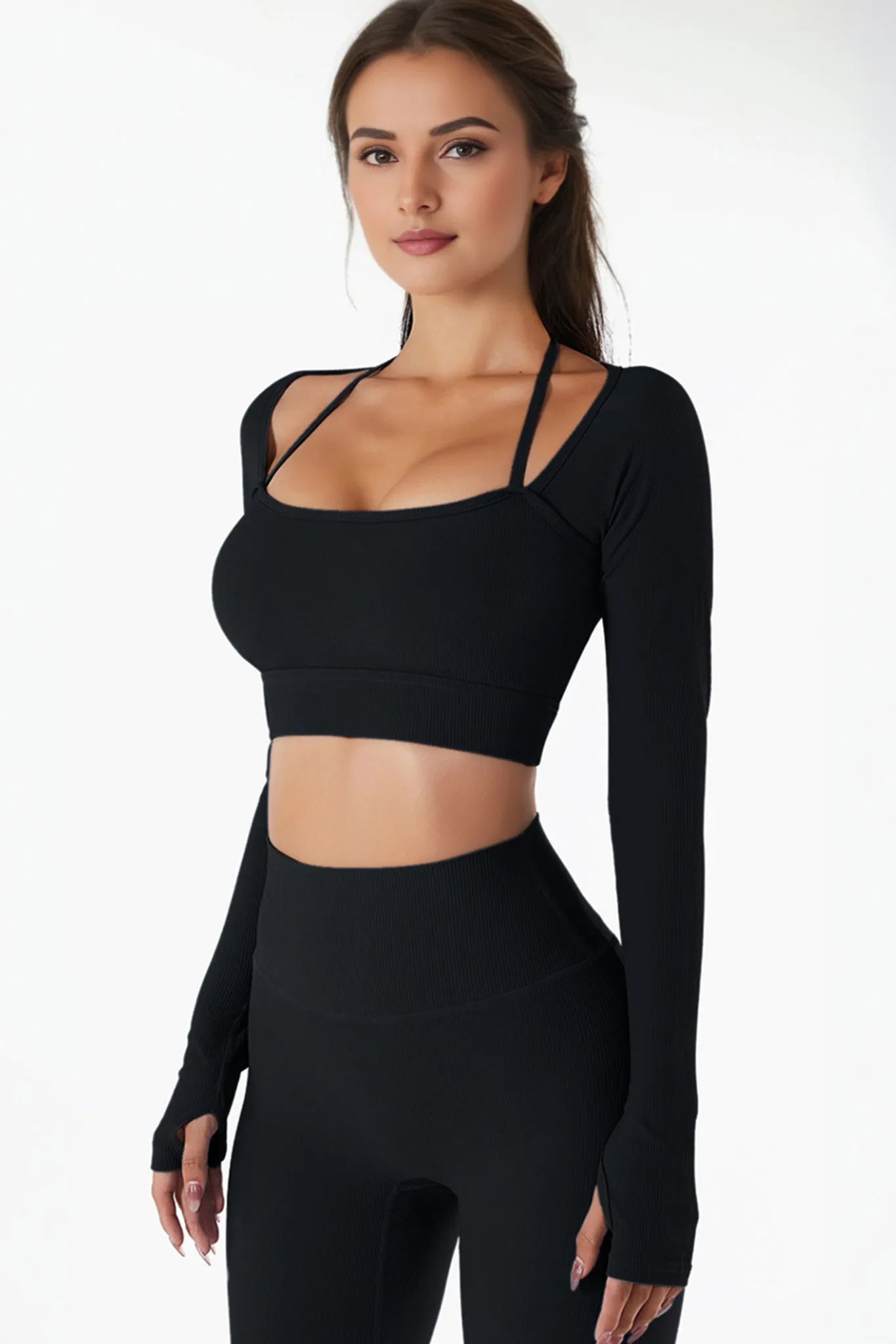 Urban Luxe Strappy Knitted Crop Top - Black