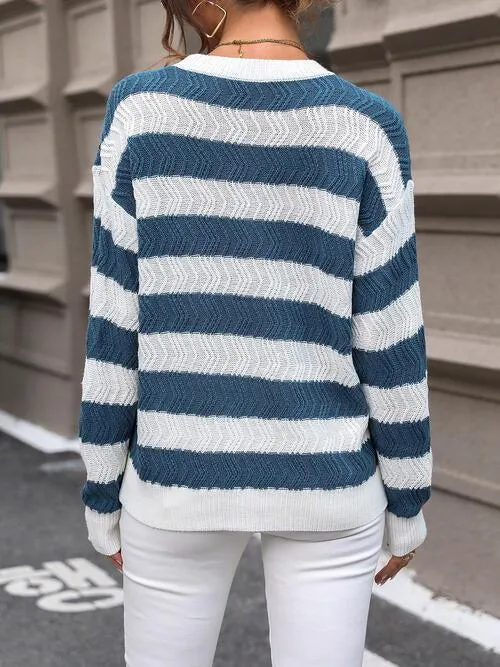 Urban Style Knitted Striped Crew Neck Sweater