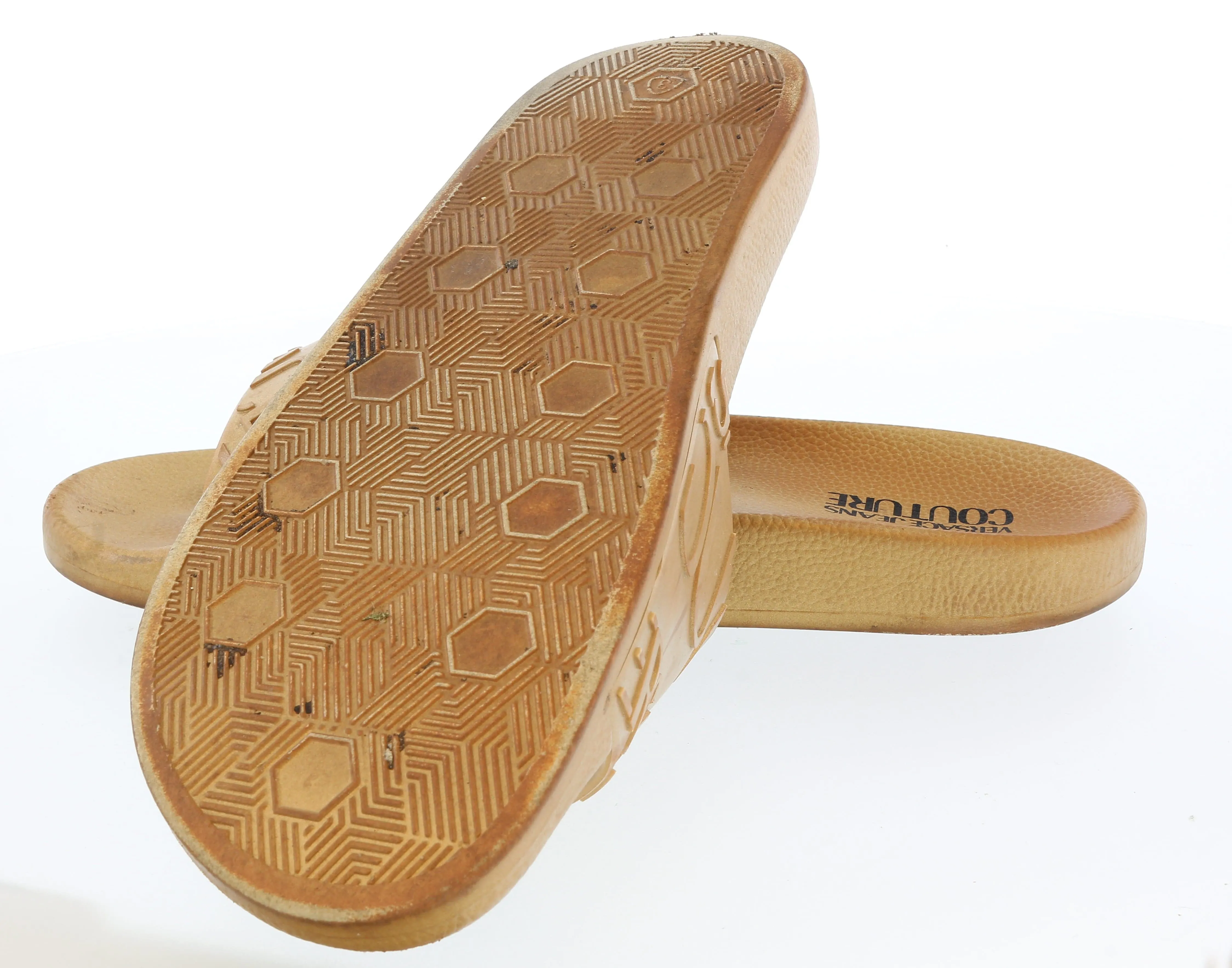 Versace Jeans Couture Gold Signature Embossed Pool Slide- EU SIZE 44