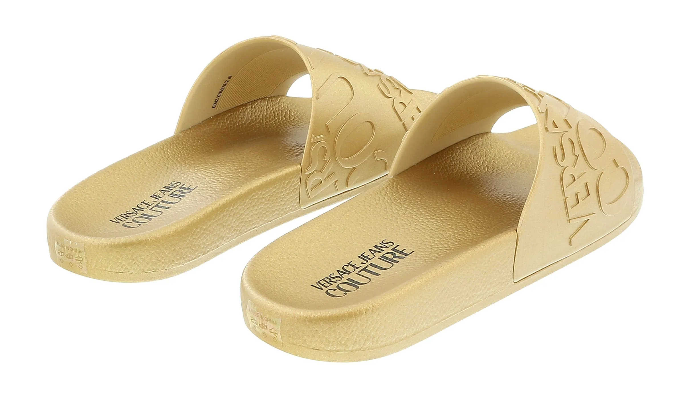 Versace Jeans Couture Gold Signature Embossed Pool Slide- EU SIZE 44