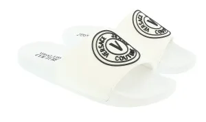 Versace Jeans Couture White Medallion Logo Embossed  Pool Slide-