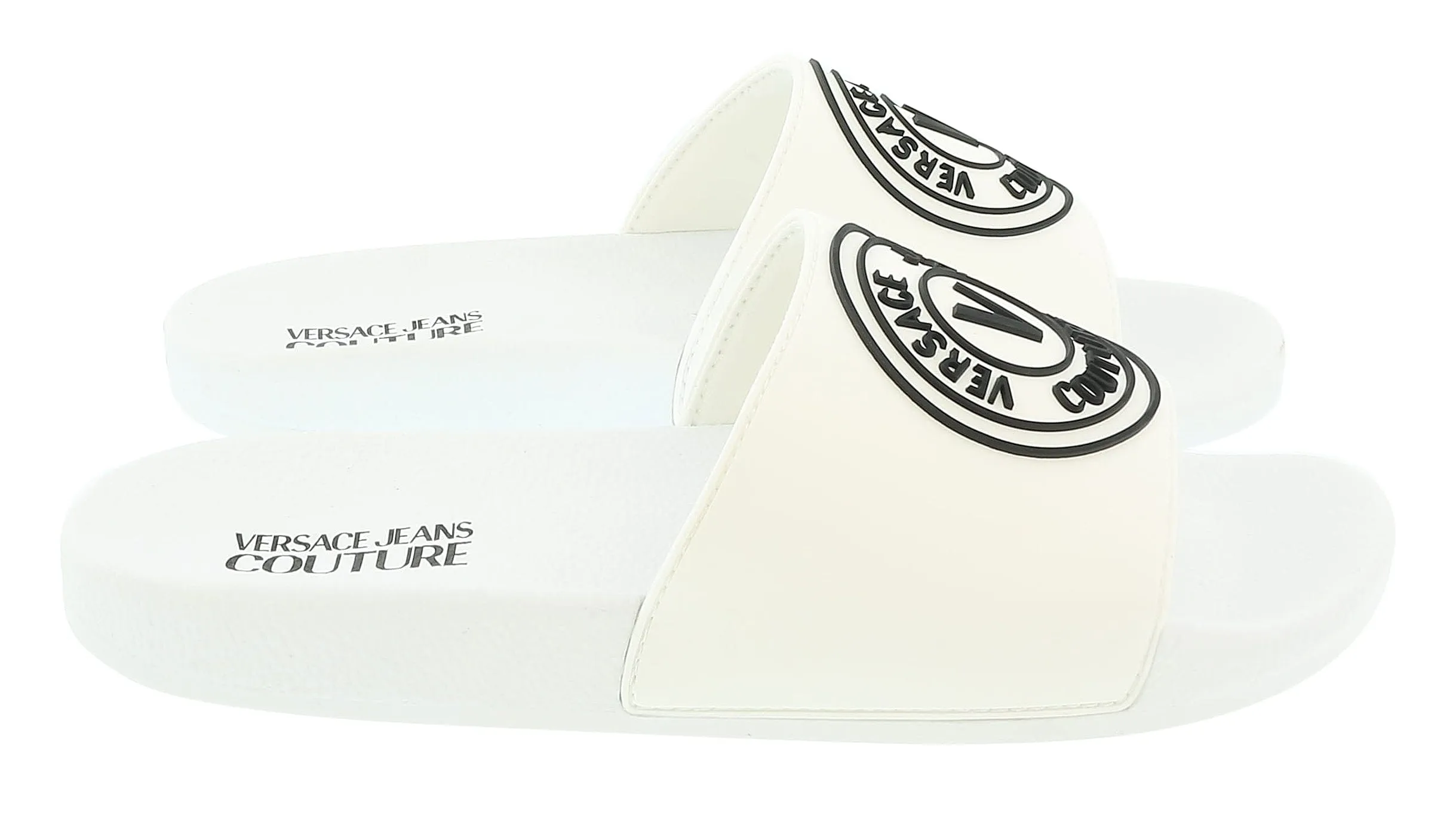 Versace Jeans Couture White Medallion Logo Embossed  Pool Slide-