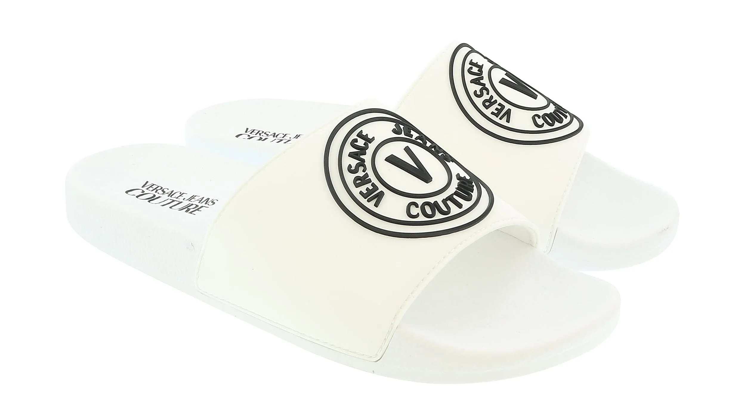 Versace Jeans Couture White Medallion Logo Embossed  Pool Slide-