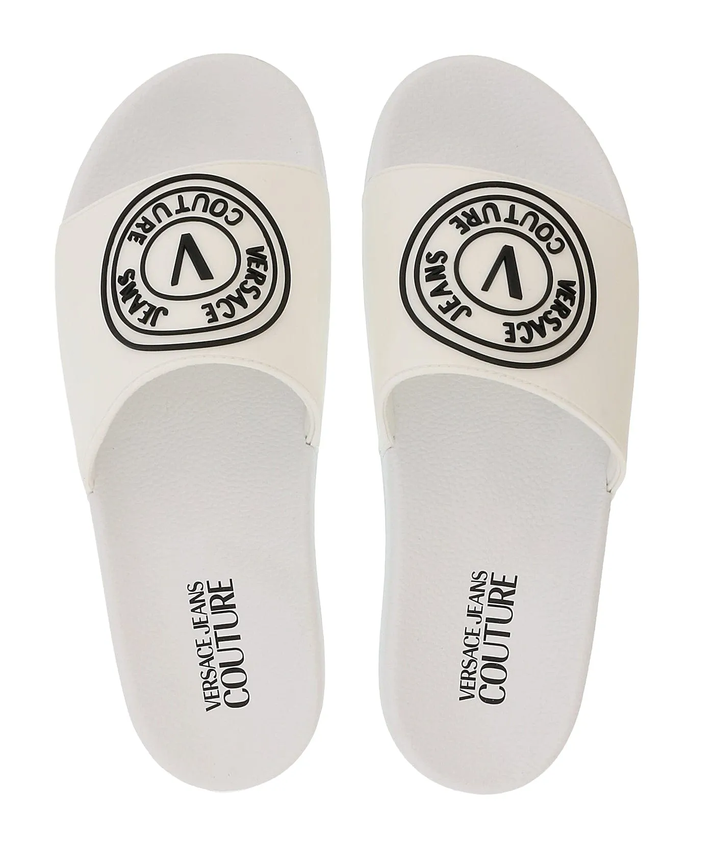 Versace Jeans Couture White Medallion Logo Embossed  Pool Slide-