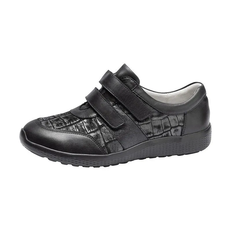 Waldlaufer Wide fitting M Ladies Black Trainers Leather Strap Over M-Ira