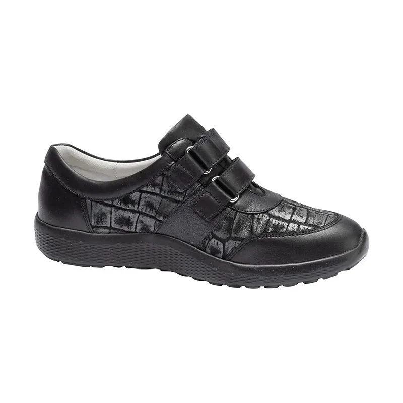 Waldlaufer Wide fitting M Ladies Black Trainers Leather Strap Over M-Ira