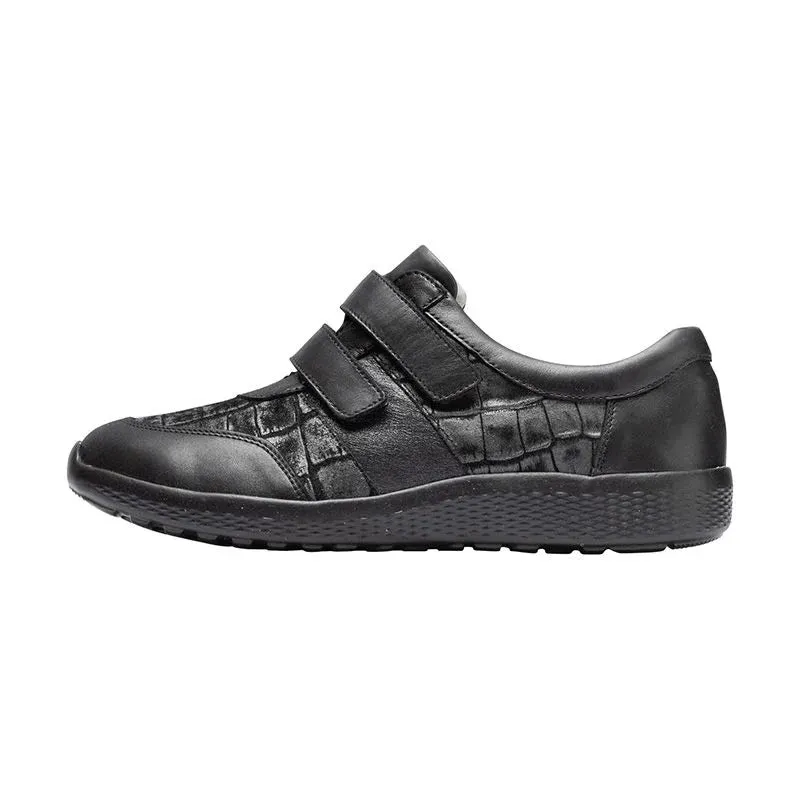 Waldlaufer Wide fitting M Ladies Black Trainers Leather Strap Over M-Ira