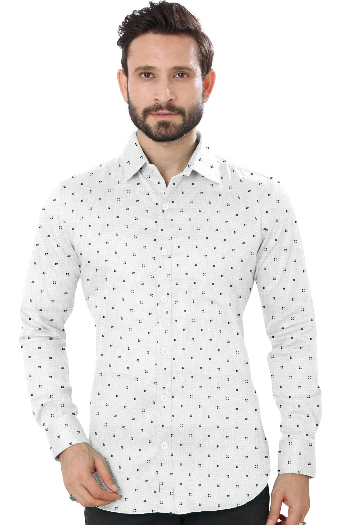 White Printed Casual Cotton Shirt