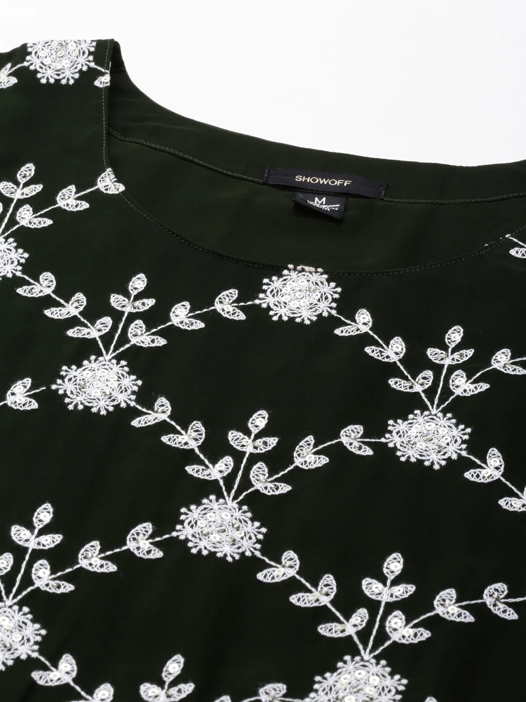Women Olive Floral Embroidered Thread Work Anarkali Kurta