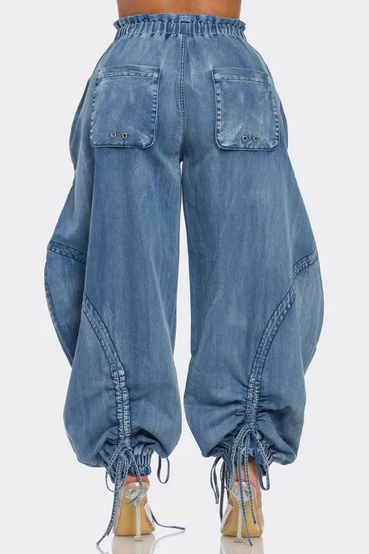 WOMEN Urban Chic Drawstring Denim Cargo Pants