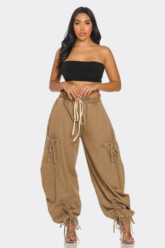 WOMEN Urban Chic Drawstring Denim Cargo Pants