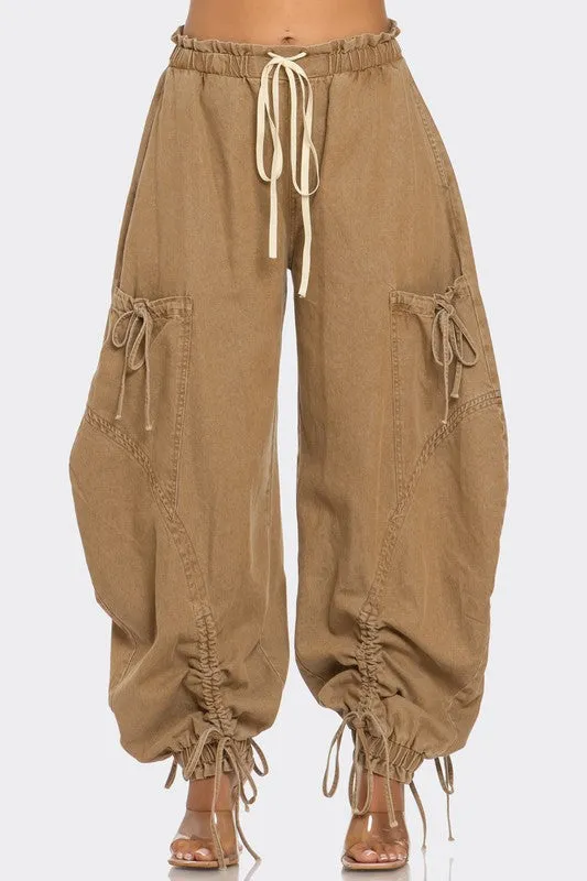 WOMEN Urban Chic Drawstring Denim Cargo Pants
