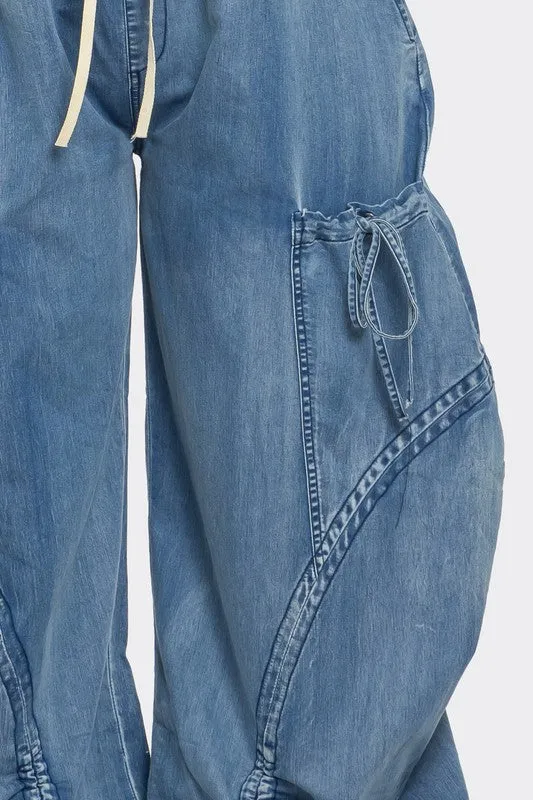 WOMEN Urban Chic Drawstring Denim Cargo Pants