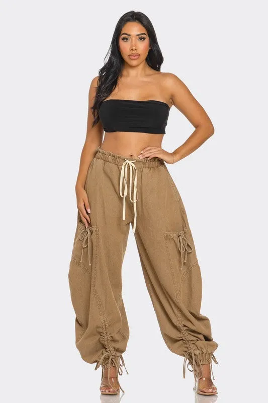 WOMEN Urban Chic Drawstring Denim Cargo Pants