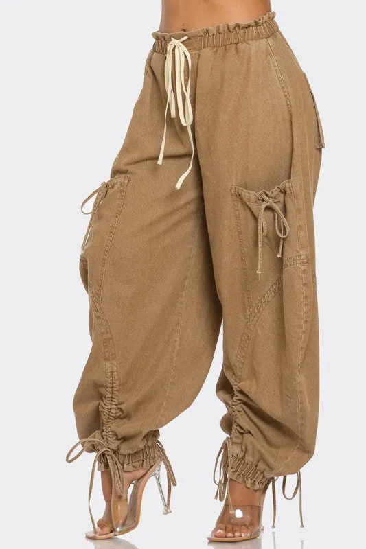 WOMEN Urban Chic Drawstring Denim Cargo Pants