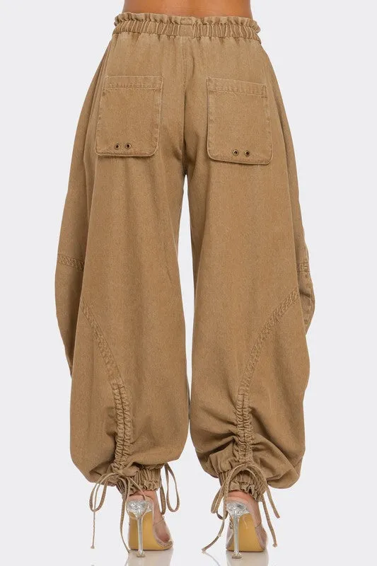 WOMEN Urban Chic Drawstring Denim Cargo Pants