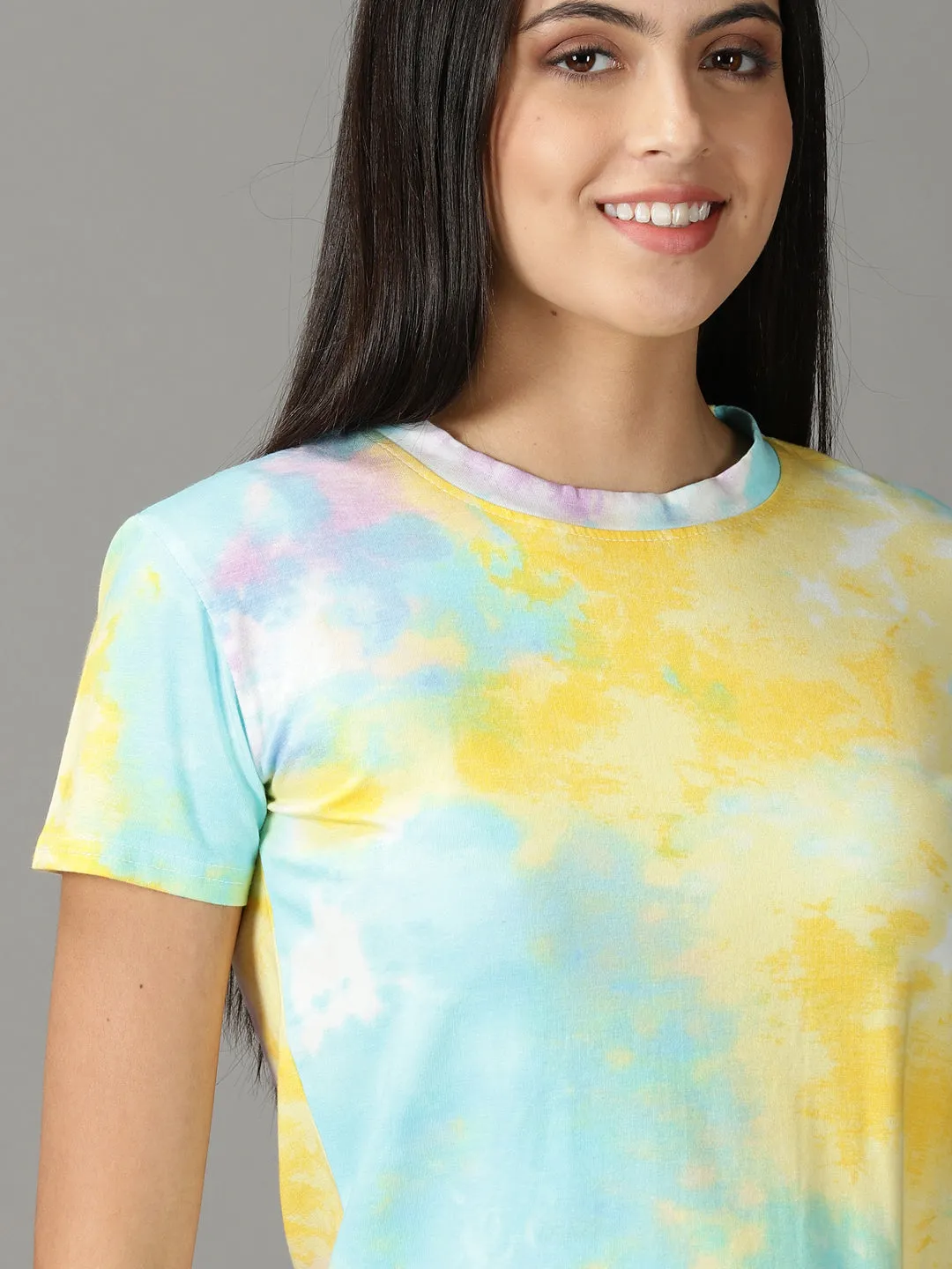 Women Yellow Print Crop Top