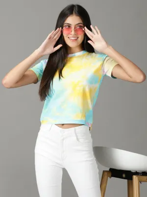 Women Yellow Print Crop Top