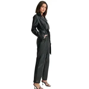 Women's Black Genuine Lambskin Leather Jumpsuit – Sleek & Chic