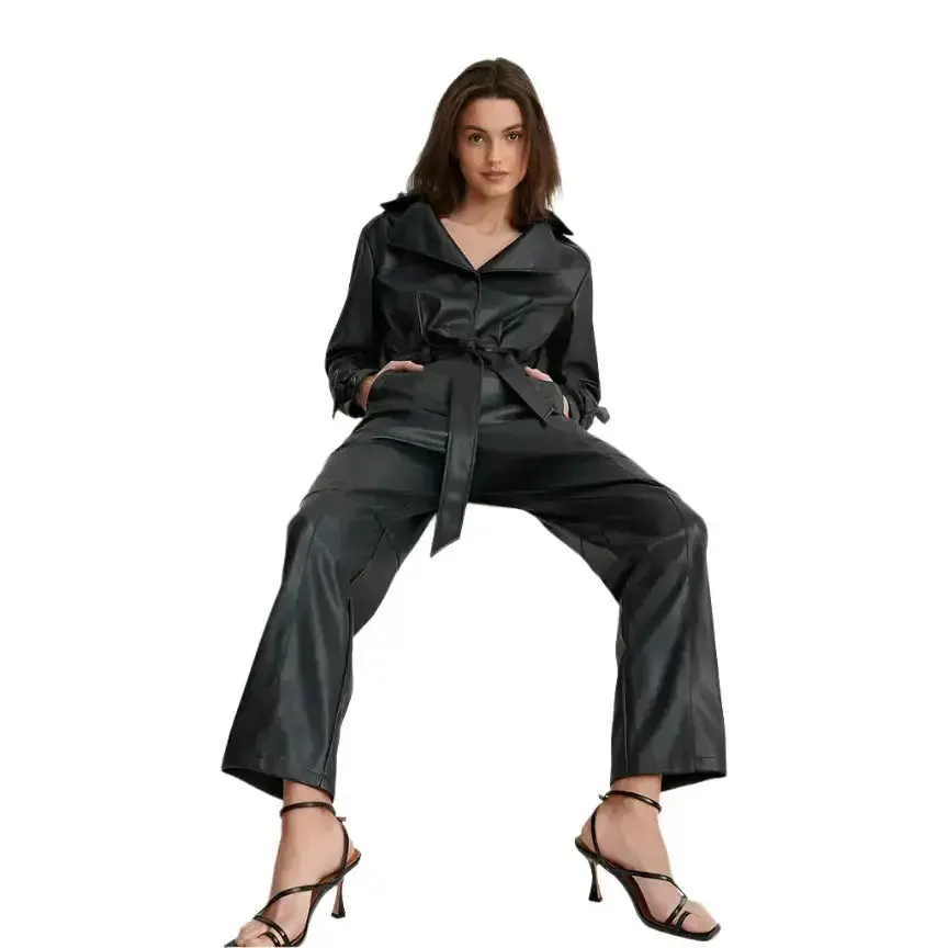 Women's Black Genuine Lambskin Leather Jumpsuit – Sleek & Chic