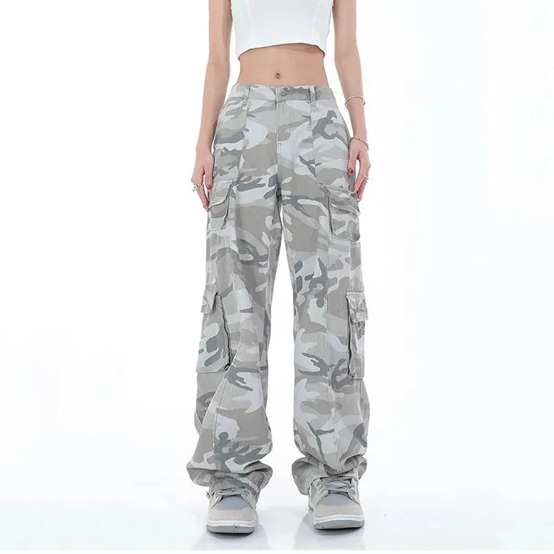 Women's Camouflage Cargo Pants Hip Hop Oversized Streetwear Spring Autumn Straight New Wide Leg High Street Fashion Casual Trousers