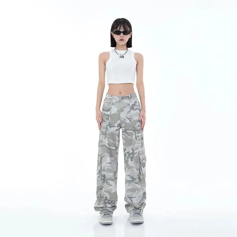 Women's Camouflage Cargo Pants Hip Hop Oversized Streetwear Spring Autumn Straight New Wide Leg High Street Fashion Casual Trousers