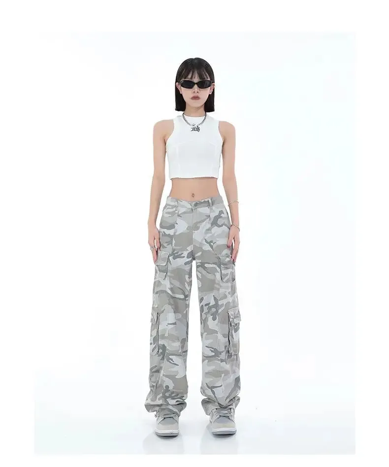 Women's Camouflage Cargo Pants Hip Hop Oversized Streetwear Spring Autumn Straight New Wide Leg High Street Fashion Casual Trousers