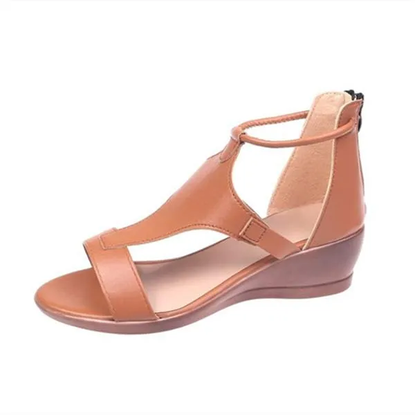 Women'S Vintage Wedge Leather Sandals 09805941