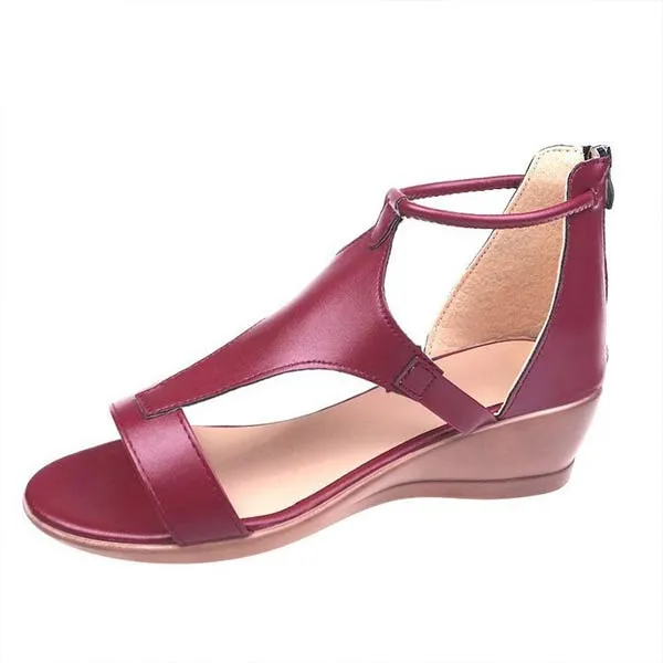 Women'S Vintage Wedge Leather Sandals 09805941