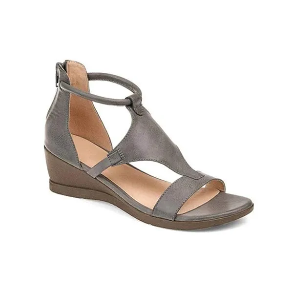 Women'S Vintage Wedge Leather Sandals 09805941