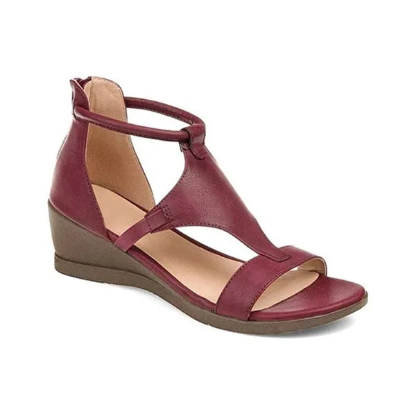 Women'S Vintage Wedge Leather Sandals 09805941