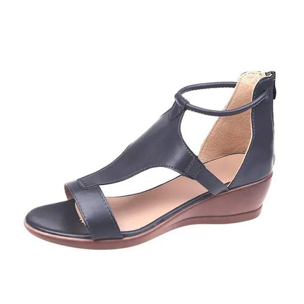 Women'S Vintage Wedge Leather Sandals 09805941