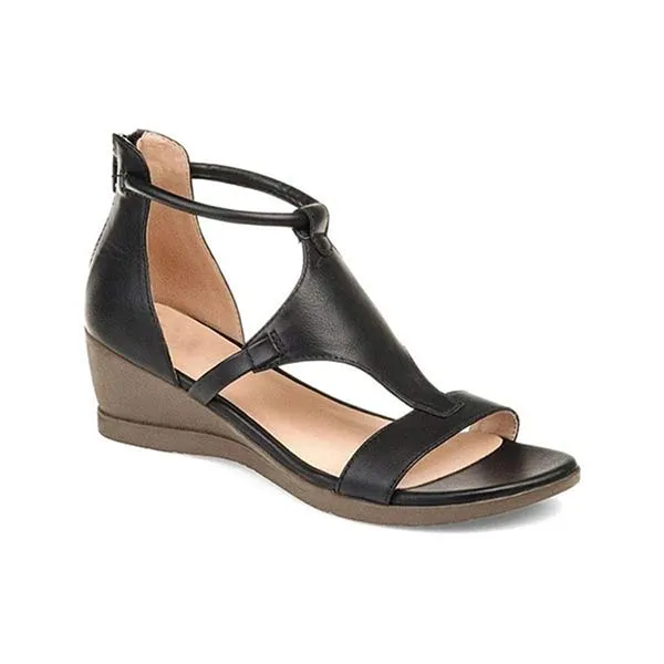 Women'S Vintage Wedge Leather Sandals 09805941