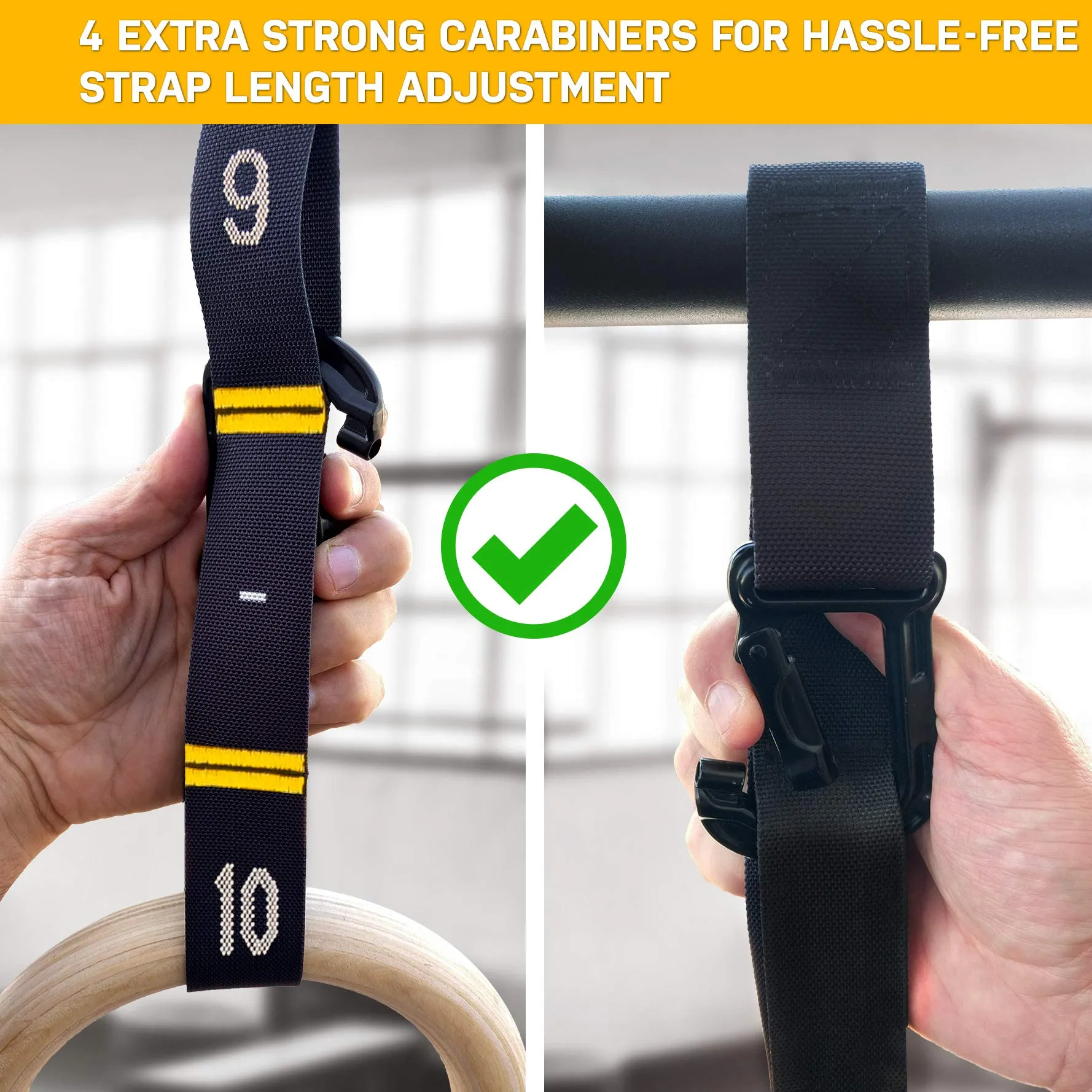Wood Gymnastics Rings with Numbered Straps - 1.25 Inch