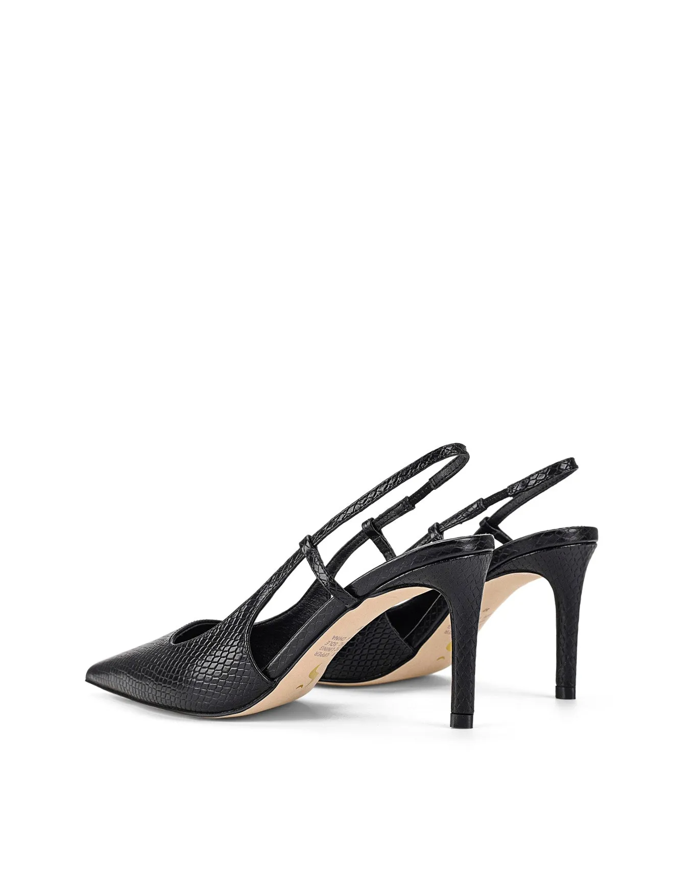 Zuko Slingback Heels - Black Snake Leather